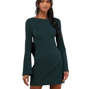 NEW Lulus Elegant Cutie Emerald Bow Long Sleeve Backless Mini Dress Size L